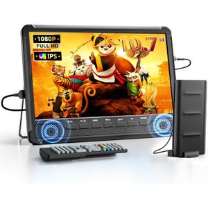 NORTHING 10.7" IPS Flat Screen TV, Portable Mini TV with Antenna ATSC Tuner, LCD Monitor 1080P with HDMI, AV, USB Input, Remote Control, Stand, Small Television for Camping Car Travel