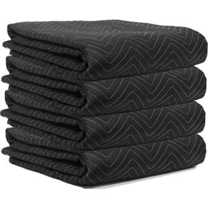 Padded Packing & Moving Blankets 4 Pack Deluxe Quality 80 x 72 inch Furniture Shipping Pads for Moving and Storage-Black(4 Deluxe Blankets 45 lbs/Dozen)