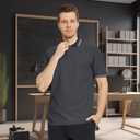 Men's Pique Polo Shirts Long Sleeve Cotton Blend Tipped Casual Collared Polo Shirts Business Classic Fit (Gray, XXL)