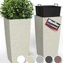 Mueller M-Resin Heavy Duty Tall Planters for Outdoor Plants, Indoor Grande Plant Pots, Boxes, Trees, Flower Pots, 2-Piece Set, 24, Modern Design, Built-in Drainage, Front Porch Decor