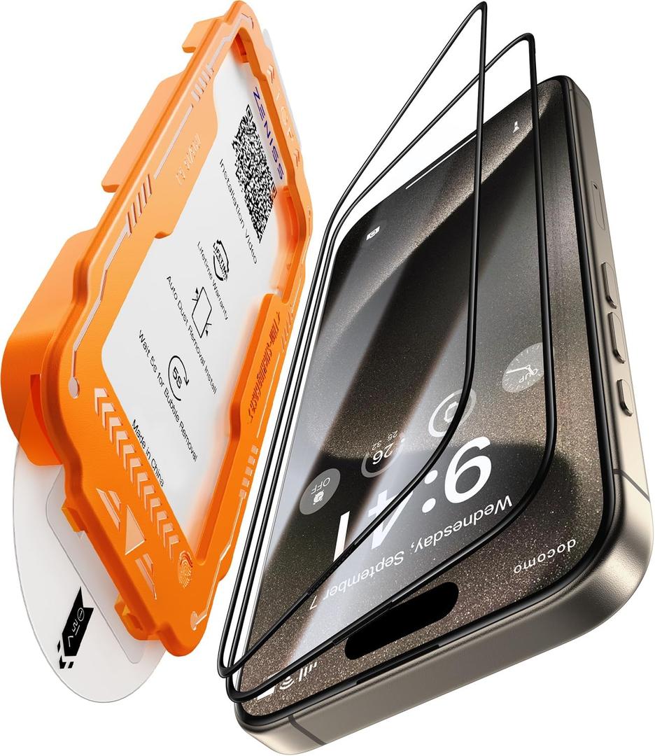 NeverBreak 9H+ Hardness for iPhone 15 Pro Screen Protector 12FT Military Grade Protection (Scratch, Shatter, Drop Resistance) 15 Pro Tempered Glass Full Edge Coverage Case Friendly 6.1" 2 Pack