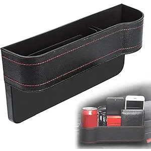 Car Seat Gap Filler Organizer, 2025 PU Leather Multifunctional Car Seat Organizer with Cup Holder, 3 in 1 Car Storage Organizer for Holding Keys, Wallets, Drink and Etc (Passenger seat-Black)
