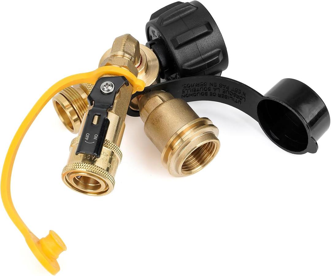 Stanbroil Propane Brass Tee with Type 1 Valve - Quick Disconnect and Disposable Cylinder Ports for Motorhome or RV
