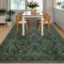 Dining Room Rugs for Under Table, Forest Floral Washable Area Rugs 6x9, Dark Green Oriental Area Rug for Living Room, Low Pile Non-Slip Floor Vintage Carpet for Bedroom, Dark Green