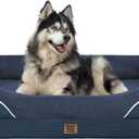 Washable Orthopedic Large Dog Bed - Extra Large Dog Bed with Bolsters Removable Orthopedic Foam Support Dogs Beds for XL Large Size Pet with Waterproof Cover Non-Slip Bottom (Navy)