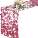 Pufogu 12 "x 108" Sequin Table Runner, Pink Glitter Premium Big Sequin Table Runner, Rectangle Table Runners for Halloween, Christmas, Wedding Party, Birthday Party, Banquet Decor (1 Pack).