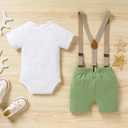 GRNSHTS Baby Boy Funny First Birthday Clothes Infant Boy Bow Tie Romper Bodysuit Cake Smash Outfits (Green, S)