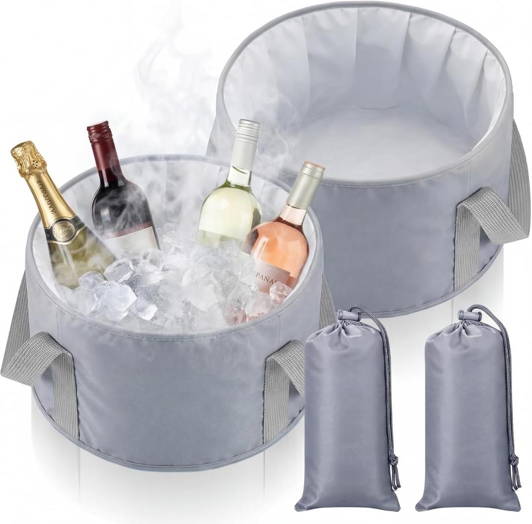 Reallnaive 2 Pcs Cooling Ice Bucket for Parties 15L Large Folding Cooler Capacity Foldable Ice Bucket with Storage Bag for Summer Party Keeping Drinks Tube for Cold or Warm for Camping Beach(Grey) (Gray)