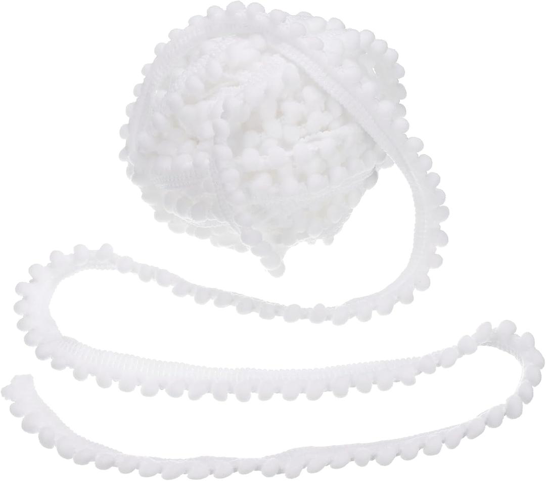 uxcell 10 Yards Pom Pom Trim Ribbon, 0.5" Wide White Pom Pom Ball Fringe Trim Sewing Fringe Fabric Trim Ribbon for DIY Crafts Curtain Clothes Pillow Home Decoration