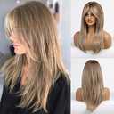 HAIRCUBE Long Layered Synthetic Hair Wigs for Women with Bang (Dark Blonde)