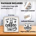 4 x Rise & Shine It’s Coffee Time Wooden Block Plaque - Brown & Gray Tabletop Sign Decor For Friend Family Coworker - 5"x5" Room Cafe Coffee Bar Wood Block - Funny Desk Gifts Favors & Supplies - A08