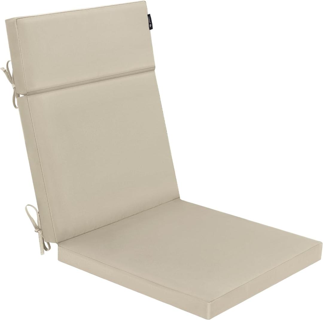 Favoyard Outdoor Chair Cushion 21 x 20 x 2 Inch Waterproof & Color Fade Resistant High Back Patio Furniture Cushion Replacement with Removable Cover, Ties and Hidden Zipper for Outdoor Dining Chairs (Beige)