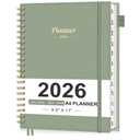 AHGXG 2026 Planner, Weekly and Monthly Planner, Large Size 8.5" x 11", 2026 Calendar, JAN 2026 - DEC 2026, Spiral Bound, Inner Pocket, Perfect for Office Home School Supplies, Sage Green