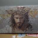 Large Jesus Portrait Canvas Wall Art Abstract Gold Thorns Jesus Painting Decor Pictures Beige Gray Christian God Posters Prints for Dining Living Prayer Room Kitchen Church Wall Bedroom Decoration (40"L x 20"W)