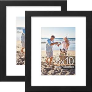 decorUhome 8x10 Picture Frame, Display Pictures 5x7 with Mat or 8x10 without Mat, Wall & Tabletop Display Photo Frame, Black, 2 Pack