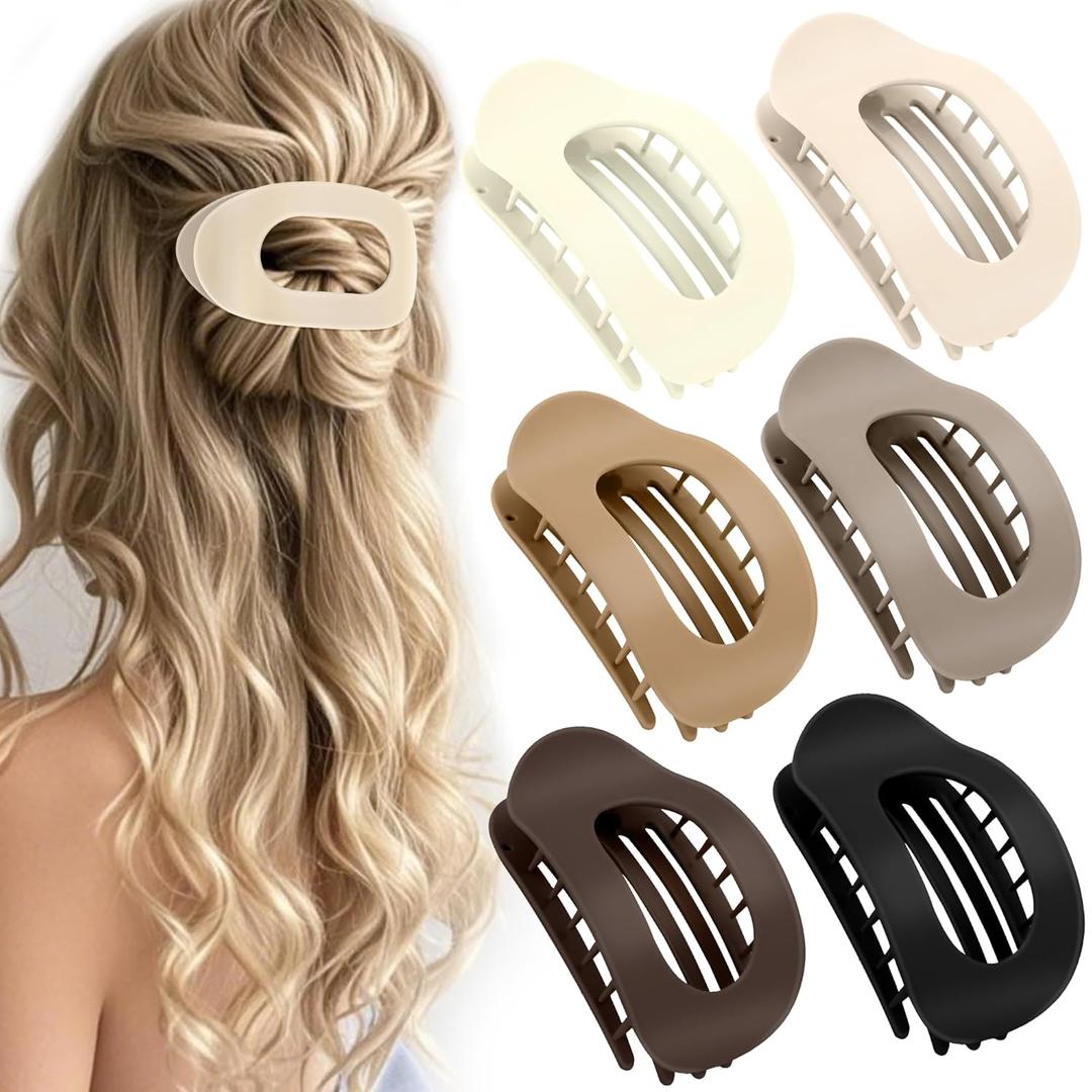 6 PCS Flat Hair Clips for Women and Girls,Matte Flat Claw Clips, Durable French Hold Barrettes for All Hair Types,Comfortable Curved Clips Perfect for Lying Down,Driving,Everyday Use,Neutral Colors