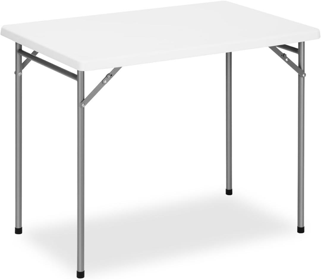 3ft Rectangular Folding Table for All-Occasion, Foldable Table with HDPE Tabletop and Steel Legs, Durable and Stable Small Folding Table, Perfect for Camping, Picnic, Party, Indoor & Outdoor (White)
