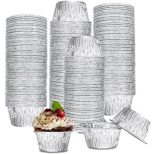 Aluminum Foil Baking Cups, 200 Pack Disposable 3 Oz Ramekins Aluminum Cupcake Muffin Liners Silver Foil Baking Cups for Egg Tart, Baking, Cupcake, Pudding, Appetize