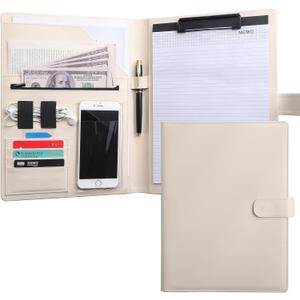 12.8 * 9.6 inch Portfolio Case Business Padfolio, Smart Phone is Usable in Document Organizer, Conference File Folder with A4/Letter Size Clipboard and Notepad - Beige