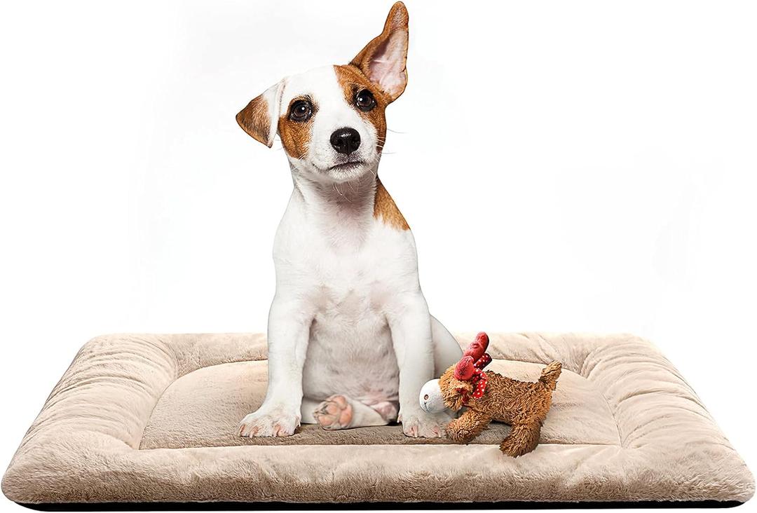 Dog Beds Crate Pad for Medium Dogs Fit Dog Crates, Washable & Anti-Slip Kennel Pad for Dogs Cozy Sleeping Mat, Cream 30inch