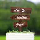 Let the Adventure Begin Cake Topper Wooden Adventure Awaits Baby Shower Cake Topper for Boy or Girl, Travel Themed Engagement Party & Rustic Wedding Cake Decorations