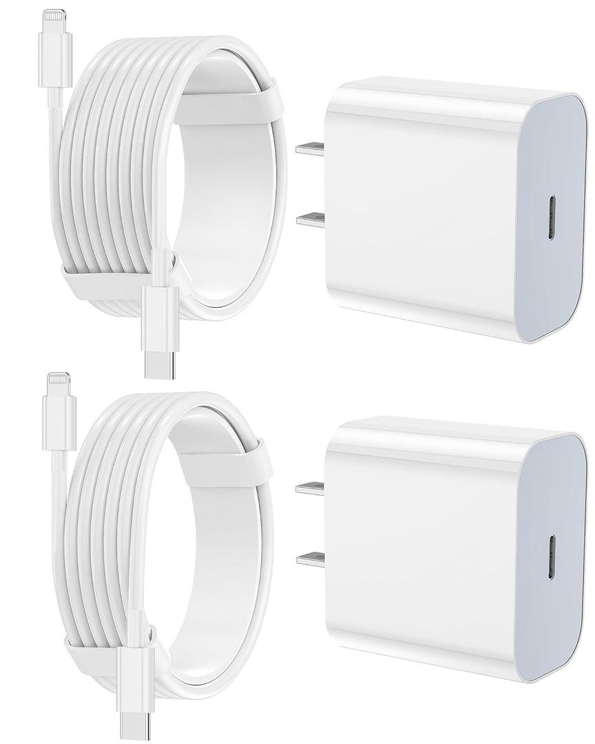 iPhone Charger Fast Charging 2 Pack Type C Wall Charger Block with 2 Pack [6FT&10FT] Long USB C to Lightning Cable for iPhone 14/13/12/12 Pro Max/11/Xs Max/XR/X,AirPods Pro (White)