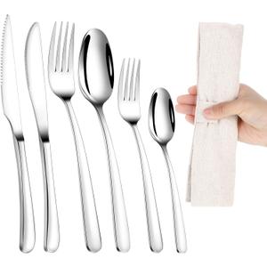 Bonuci 6 Pcs Weighted Utensils for Hand Tremors and Parkinsons Patients Weight Silver Cutlery Set Utensils for Eating Spoons for Adaptive Eating Flatware(Silver)
