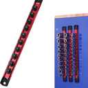 WORKPRO Magnetic Socket Organizer, 3/8" Drive Aluminum Alloy Socket Holder with 10PC Removable Socket Clips for Quick Customization, Socket Rail for Tool Box Drawer (Sockets Not Included) (Red)