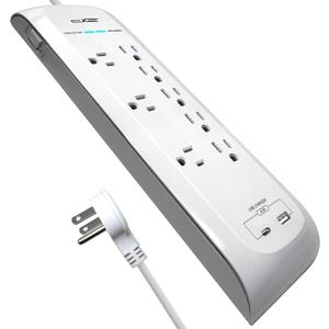 Digital Energy 8 Outlet Surge Protector Power Strip 4200 Joules USB-C and USB-A, 3 Wide Spaced Outlets, 6 Foot 14/3 AWG Cord, White