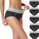POKARLA Womens Cotton Underwear High Waist Full Coverage Briefs Soft Breathable Postpartum Panties Stretch Underpants (Small, Black-5pack)