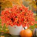 12 Bundles Faux Mums for Outdoor Planters, Artificial Fake Mums Fall Decorations for Outdoors Home, Fall Autumn Faux Silk Flowers Plants Look Real UV Resistant for Outside Home Porch Patio (Orange)