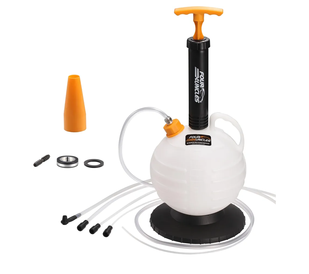 FOUR UNCLES 6L Manual Oil Extractor Pump - Fluid Extractor with 59" Main Hose, Three 41" Extension Tubes for Automotive Oil Change, a Brake Bleeding Hose for Brake Fluid Change