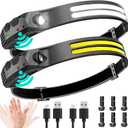 LED Headlamp Rechargeable 2PCS - 230 COB Super Bright Head Lights for Forehead, Hard hat Light for Adults, USB C Headband Flashlight for Work, Hiking, Running, Camping Essentials Gear (2 Pack - New Upgrade II Dual-Led Strip, Black)
