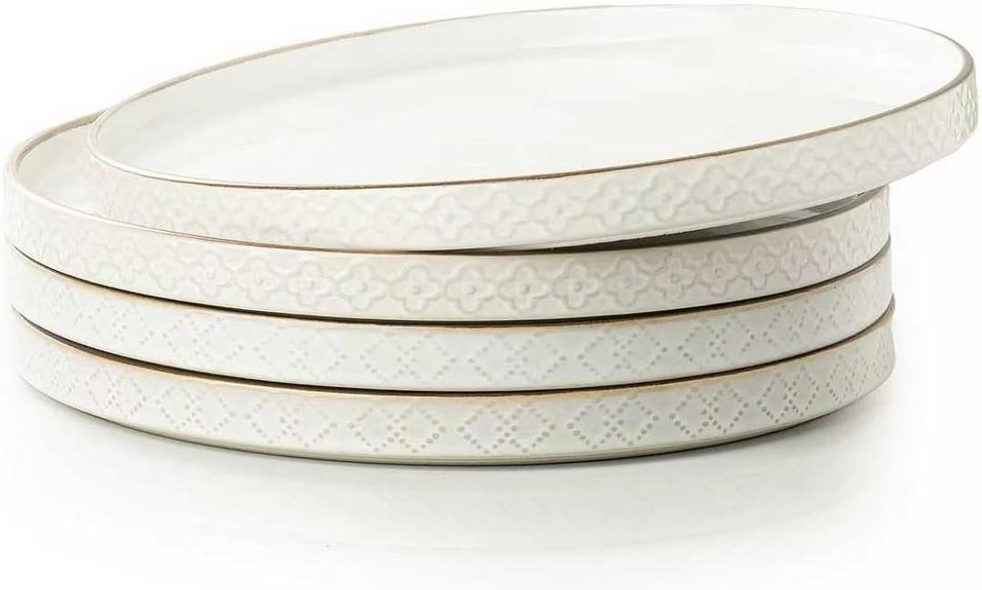 Dinner Salad Plates Set of 4, 10 Inch Salad Plates with Embossments, Dessert, Salad, Appetizer, Dinner Plate, Microwave, Dishwasher Safe,Scratch Resistant