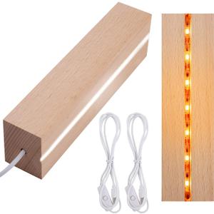 2-Piece LED Lights Display Stand - Wooden Base for DIY Acrylic Plate, Resin, Glass, Crystal Art - Warm/White Light - Square