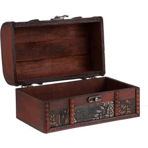 ELLDOO Vintage Treasure Chest Box, Pirate Keepsakes Box for Kids Gifts, Wooden Treasure Storage Box Decorative Box for Jewelry Pearl Trinkets, Medium