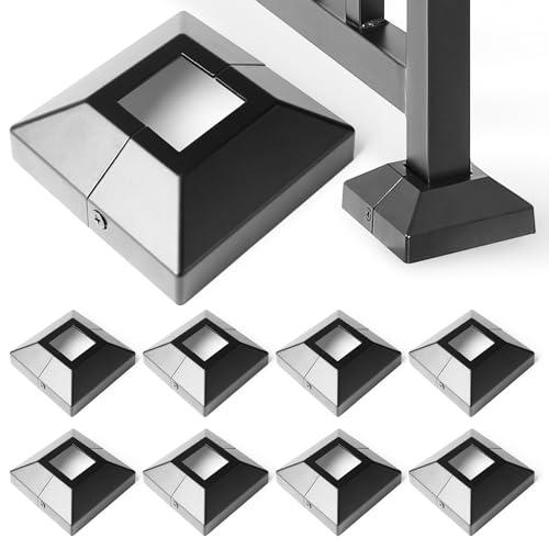 AJOVW 8Pcs 1.5" (1.5" Post/4" Base) Aluminum Post Base Cover, Suitable for Iron Stair railings, Balcony railings, Post Skirt Covers (Black)
