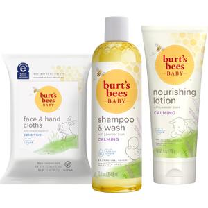 Burt's Bees Baby Gift Set for Baby Showers, Includes Baby Essentials, Shampoo and Wash with Lavender, Body Lotion, Wipes and Cloths, Naturally-Derived Origin Skincare, 3 Count