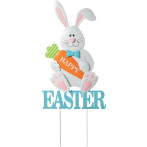 Glitzhome Easter Yard Signs Decorations Outdoor 30" H Metal Happy Easter Bunny Yard Stakes Hanging Wall Decors Standing Decorations