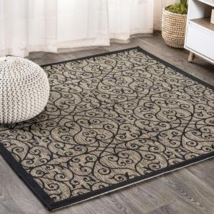 JONATHAN Y Vintage Filigree Indoor Outdoor Square Area Rug 3X3 Black/Khaki, Madrid Textured Weave for Backyard, Patio, Porch, Easy-Cleaning, High Traffic, Pet-Friendly, Non-Shedding (SMB107A-3SQ)