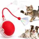 Interactive Cat Toy Ball with LED Lights, USB-C Rechargeable Automatic Cat Toy with Feather Tail, Smart Exercise Toy for Indoor Cats & Kittens, Upgraded Version