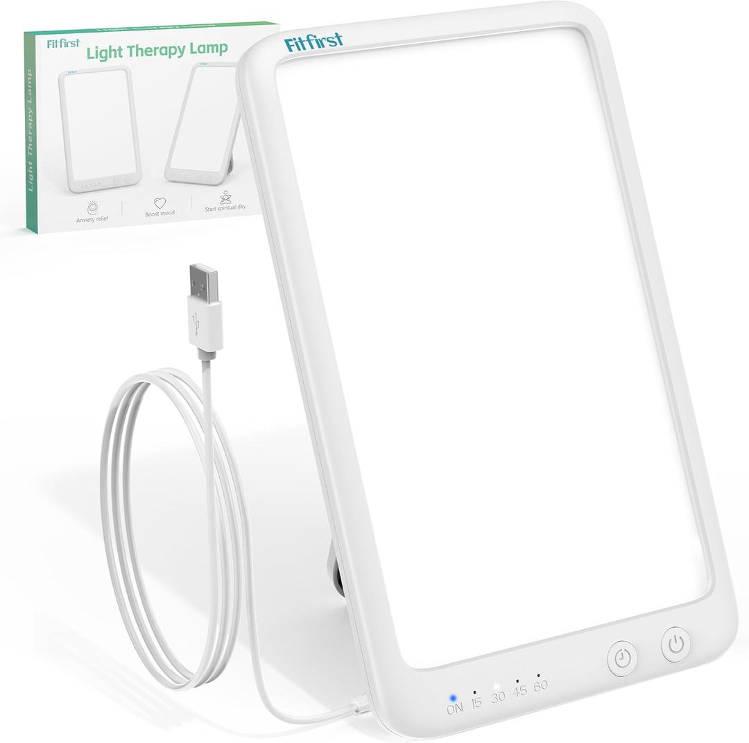 Fitfirst Light Lamp - 10000 Lux Sun Lamp, Gift for Women, 4 Adjustable Brightness Levels, 15-60min Timer Setting, Portable & Foldable Light Box for Home/Office/Travel Use (9 with USB cord)