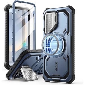 i-Blason for Samsung Galaxy S25 Case with Camera Cover Stand [MagSafe Compatible] [Built-in Screen Protector] Full-Body Military-Grade Protection Rugged Magnetic Phone Case for S25 6.2'', Blue