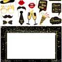 New Years Eve Party Supplies 2026, NYE Decorations Photo Booth Props Kit With Glitter Frame, Black Gold Funny Glasses & Mustache For Selfie (Pack Of 17)