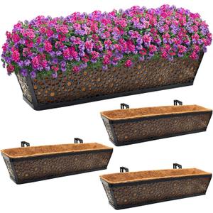Halatool 4 Pack 30 Inch Window Box with Coco Liner Sturdy Metal Deck Railing Planter with Coconut Coir Basket Liners for Windowsill Fence Porch Balcony and Patio Outdoor Indoor Lawn