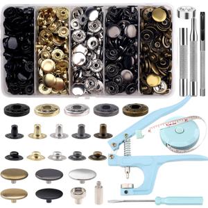 514 Pieces Snap Fasteners Kit, Stainless Steel Leather Snap Fasteners Kit, 5/8inche Sewing Snaps with Snap Pliers, Button Snap Press Studs, 5 Color Leather Snaps for Clothes, Jackets, Bracelets, Bags