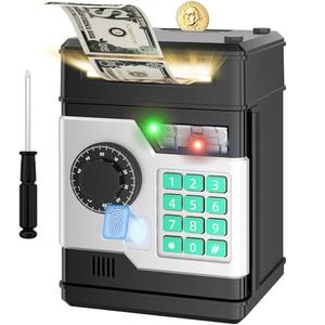NAFEIV Piggy Bank, Automatic Electronic Piggy Bank for Kids Boys Girls with Password and Fingerprint Unlocking Simulation, Money Bank Kids Safe Toys for 3 4 5 6 7 8 9 10 Year Old Boy Girl (Black)