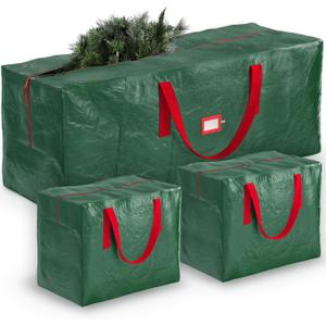 ZOBER Christmas Tree Storage Bag - With 2 Ornaments Accessories/Garland Bags - Fits 9 Ft Trees - Plastic, Waterproof Christmas Tree Bag For Storage Box For Xmas - Strong, Durable Handles - Green
