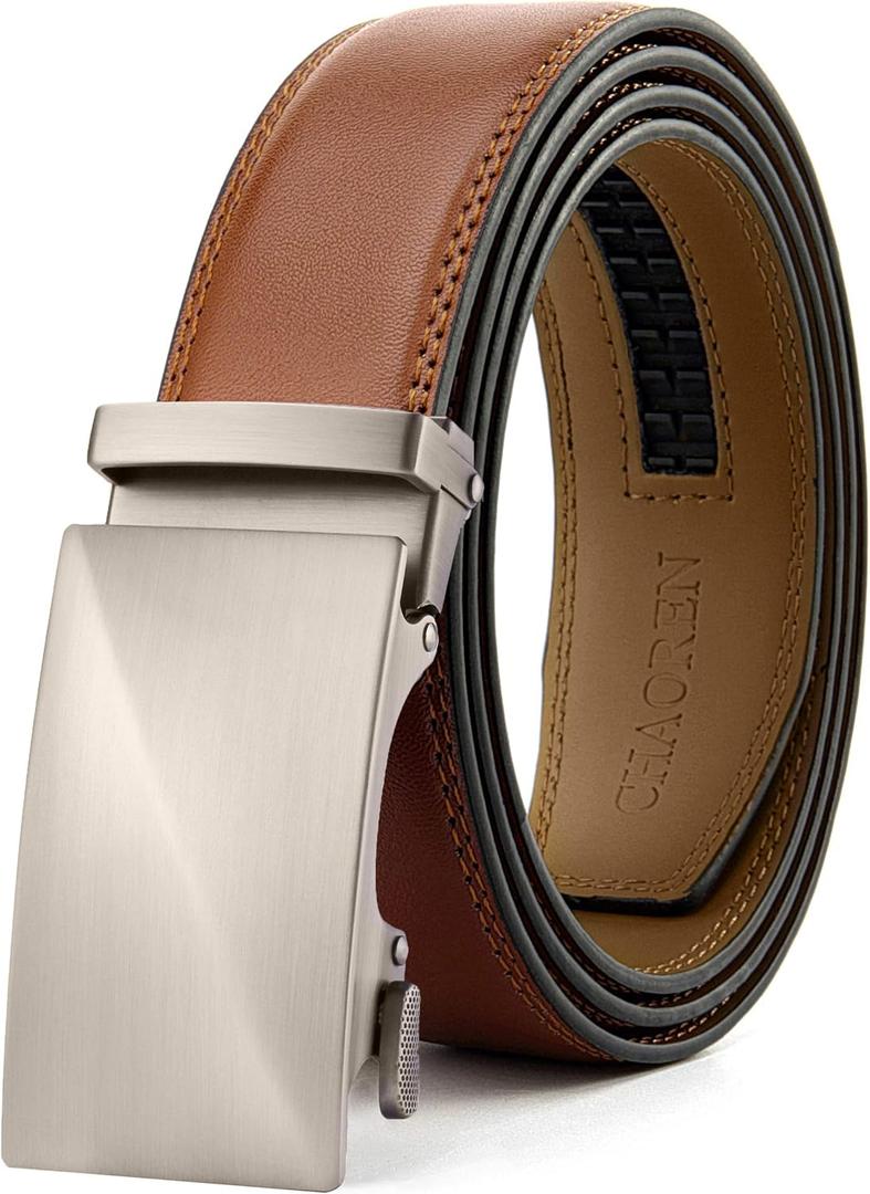 CHAOREN Mens Belt Leather Ratchet Belt - Customizable Fit, Effortless Style (35mm) (36" to 42" Waist Adjustable, Twill Brushed / Brown Tan)