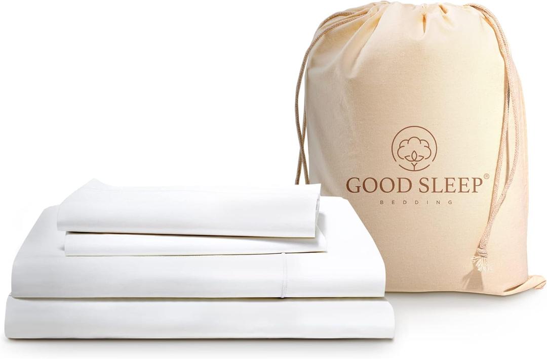 Good Sleep Bedding California King Sheet Sets - 100% Egyptian Cotton Sheets California King Size, 4 Pc, Cal King Sheet Set, Soft Sateen Weave, 16" Deep Pocket California King Sheet Set - White